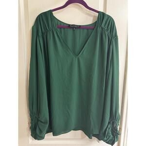ELOQUII Plus Size 28w V Neck Billow Sleeve Summer  Breathable Green Blouse Used